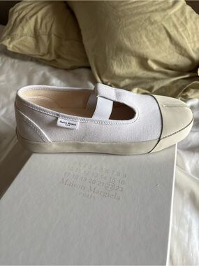 Maison Martin Margiela White Canvas Slip-On Sneakers with Cream Toe Cap